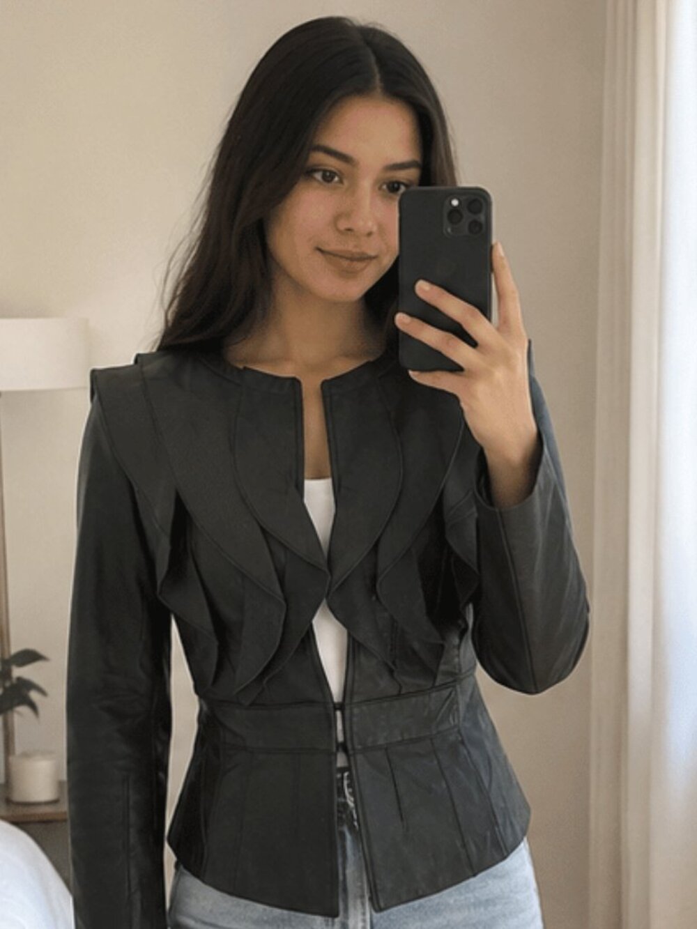 Tory Burch Black Soft Leather Draped Open Front Jacket Sz 6